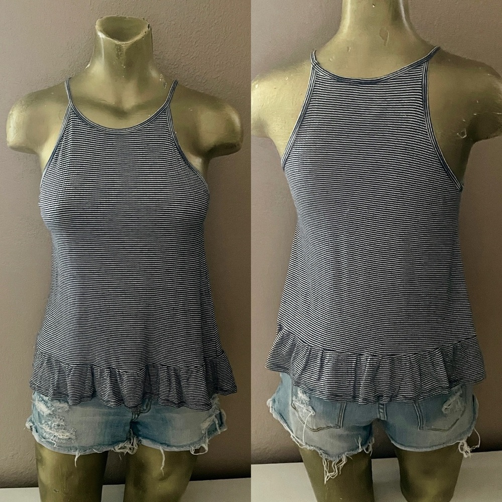 MOSSIMO SUPPLY CO. Pinstripe Ruffle Hem Tank Top Size Small